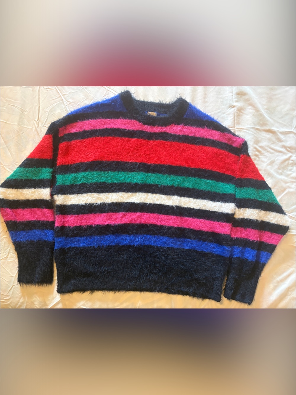Fuzzy Multi-Color Stripe Sweater - Black, Red, Pink, Blue, Green, Cream
